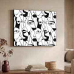 Lijnen - Gezichten - Zwart - Wit Textielframe zwart klein 947 -sfeer3