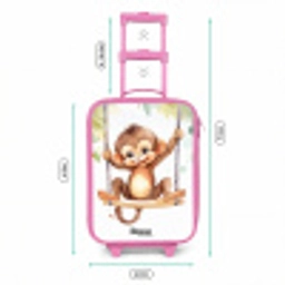 Vrolijk aapje op een schommel illustratie Kinderkoffer - Roze klein -productfoto_formaten