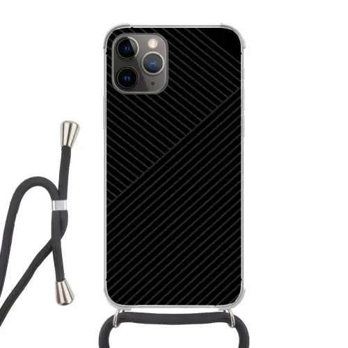 Lijnen - Abstract - Zwart - Grijs - Minimalistisch Hoesje iPhone 12 Pro met koord klein -3d