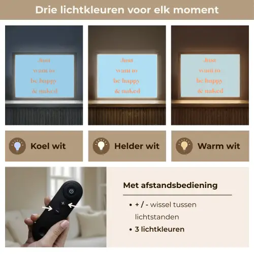 Blauw - Oranje - Just want to be happy & naked Light Box met batterij (Wandlamp) middel -USP_lichtkleurNL