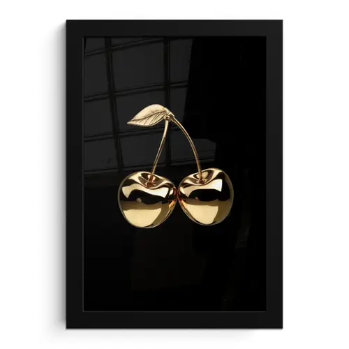 Kersen - Zwart - Goud - Chrome fotolijst zwart zonder passe partout klein -3d