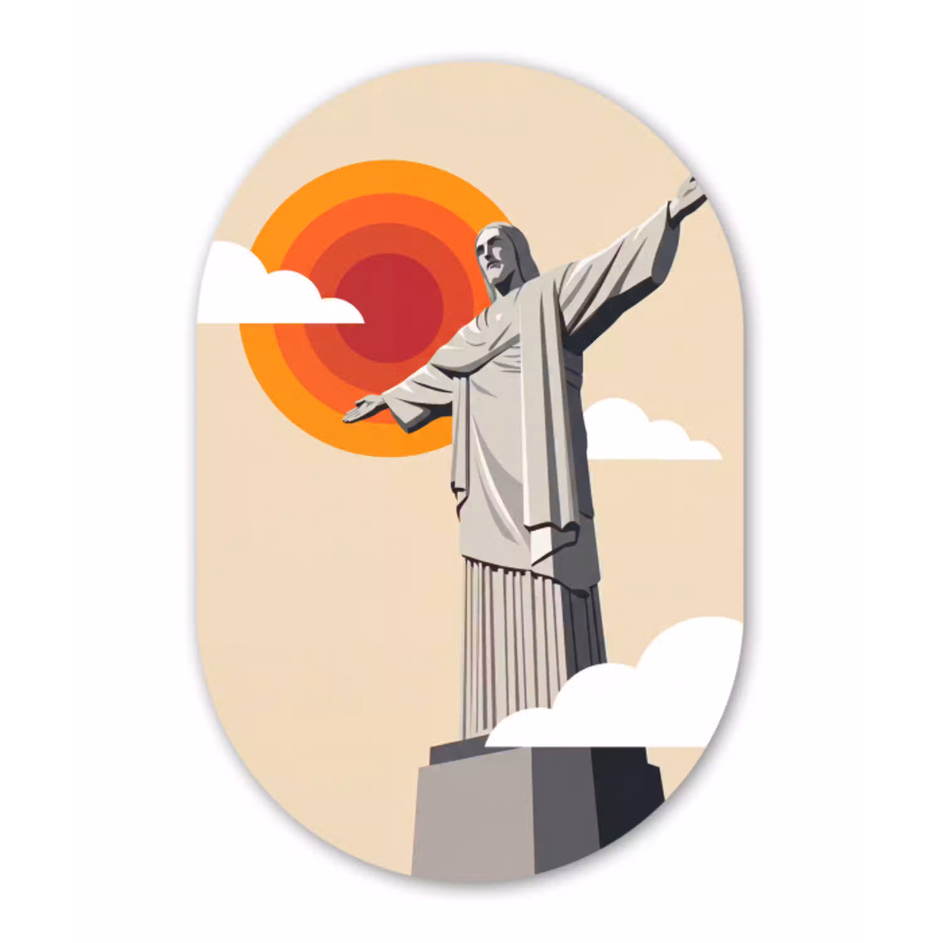 Monument - Stad - Zonsondergang - Minimalistisch - Oranje Wandcirkel Ovaal Aluminium middel -3d