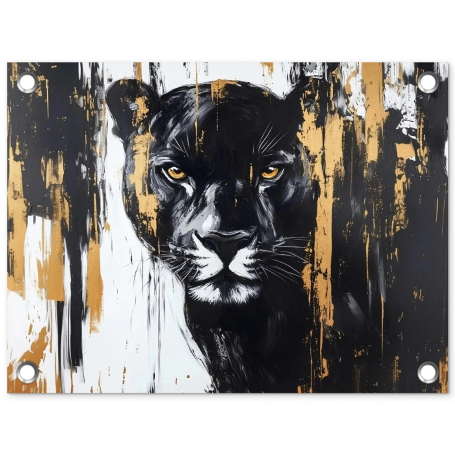 Panter - Zwart - Abstract - Verfstreken tuinposter los doek klein -3d