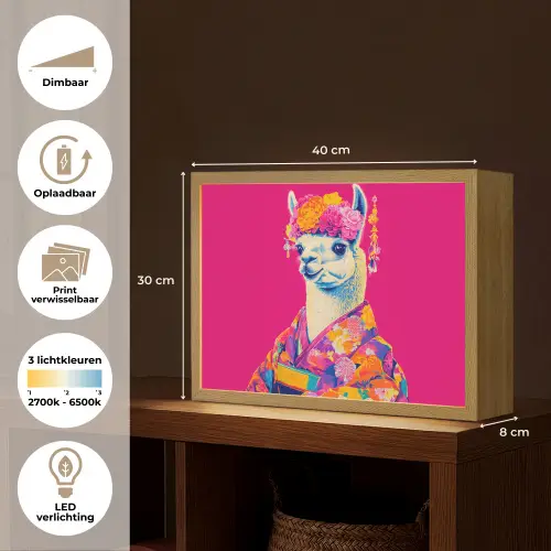 Lama - Kimono - Bloemenkrans - Felroze Light Box met batterij (Wandlamp) middel -USP_websiteoverzichtNL