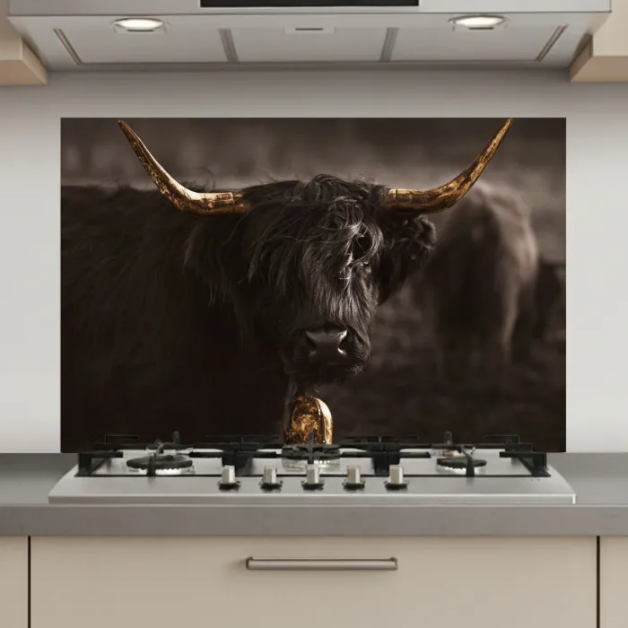 Schotse hooglander - Goud - Koebel - Hoorns - Dieren keuken achterwand spatscherm klein -3d_website