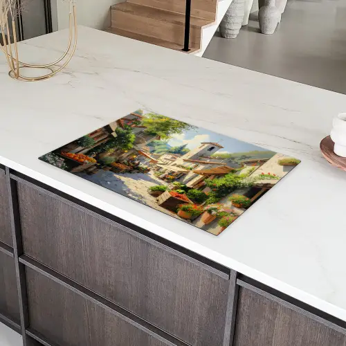 Dorp - Zon - Kraampjes - Huizen Inductie beschermer vinyl 3mm klein -sfeer8
