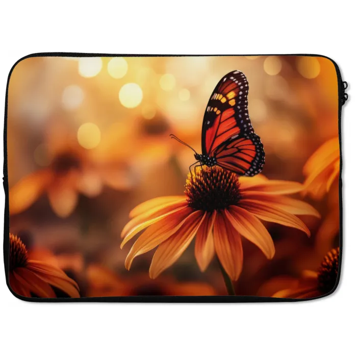Vlinder - Bloemen - Oranje laptophoes neopreen klein -zkaufland3dotto
