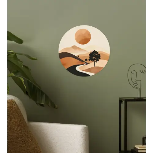 Zon - Heuvels - Boom - Abstract Wandcirkel behangsticker klein -sfeer2