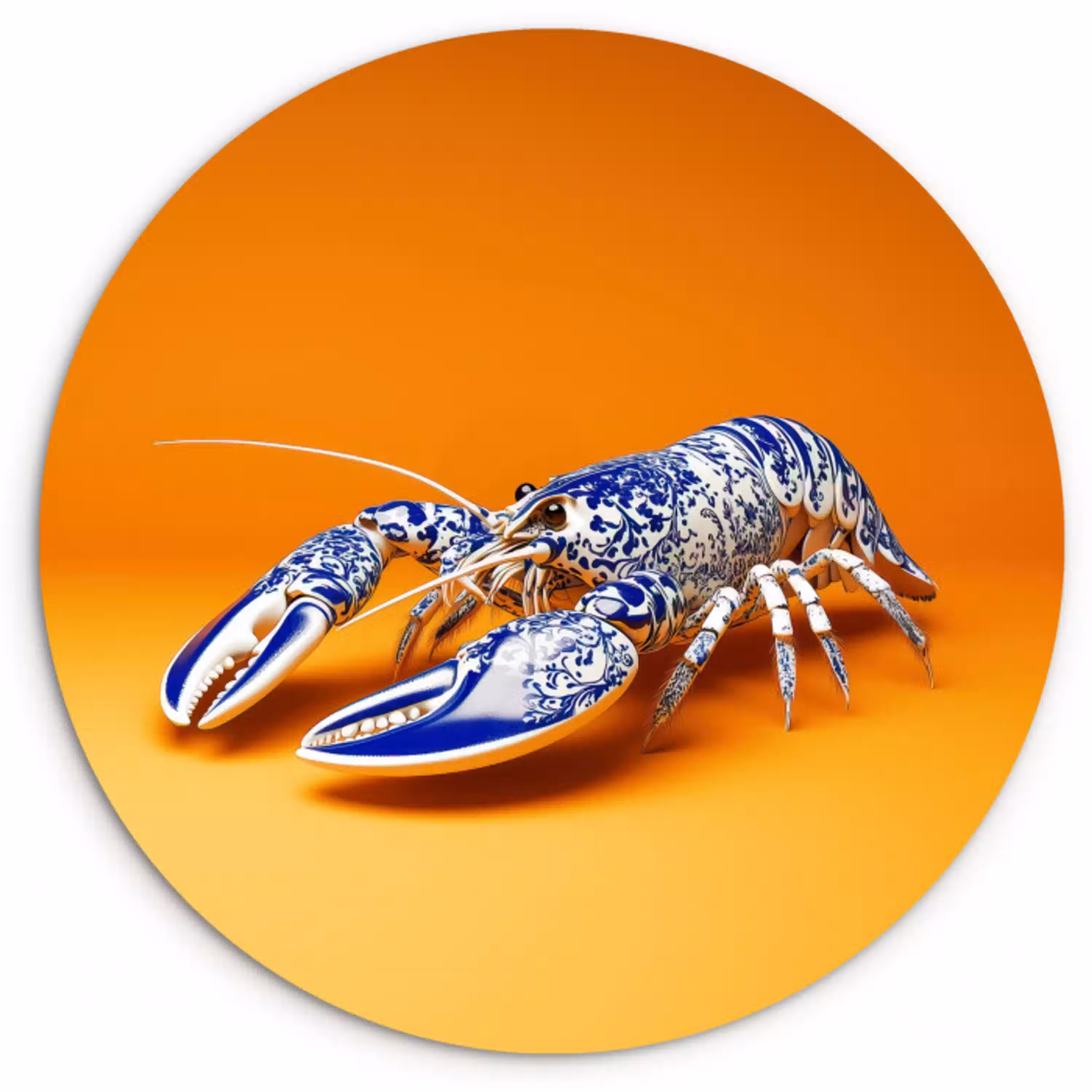 Kreeft - Delftsblauw - Schild - Stoer - Oranje Wandcirkel plexiglas klein -3d