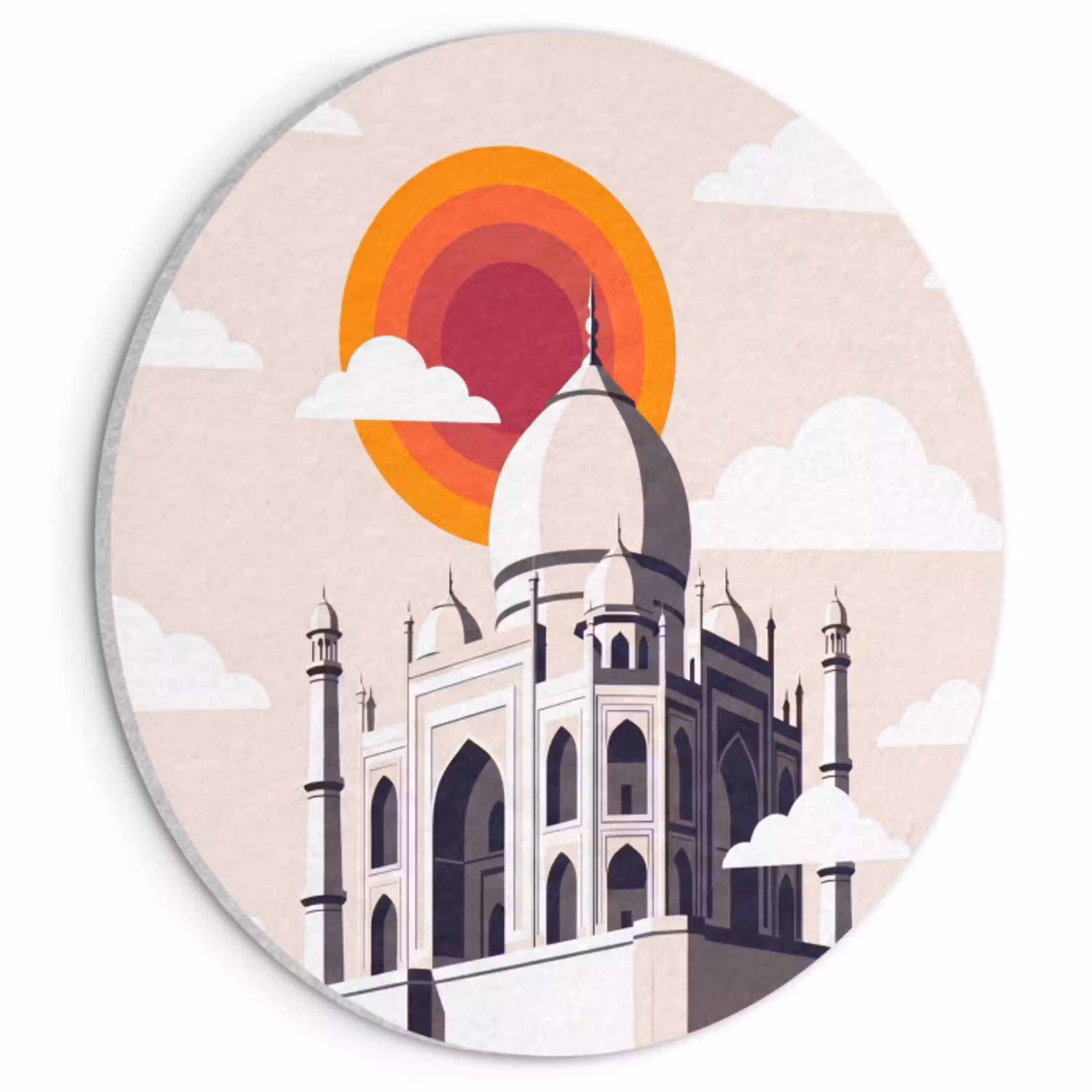 Taj Mahal - Zon - Koepel - Architectuur - India - Grafisch Akoestische PET Vilt - Rond klein -3d