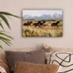 Paarden - Kudde - Bergen - Vrijheid - Wild canvas 2cm klein -sfeer1