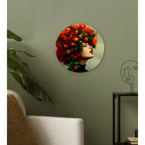 Vrouw - Appels - Rood - Bladeren Wandcirkel plexiglas klein -sfeer3