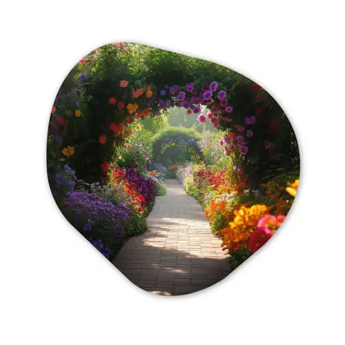 Doorkijk - Pad - Bloemen - Struik - Kleurrijk Wandcirkel Organisch Plexiglas middel -3d