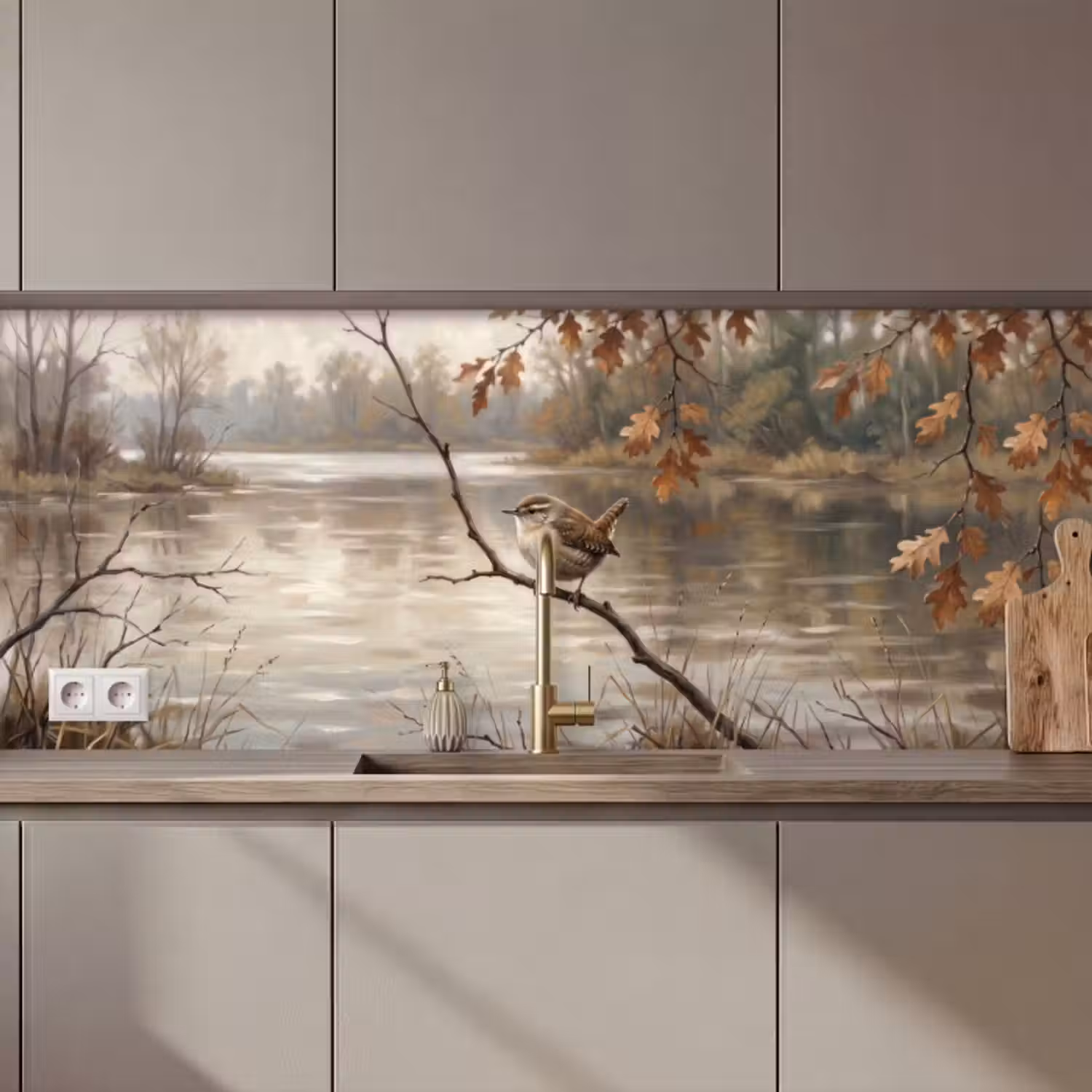 Küchenrückwand - Zaunkönig - Zweig - Fluss - Natur - Atmosphärisch