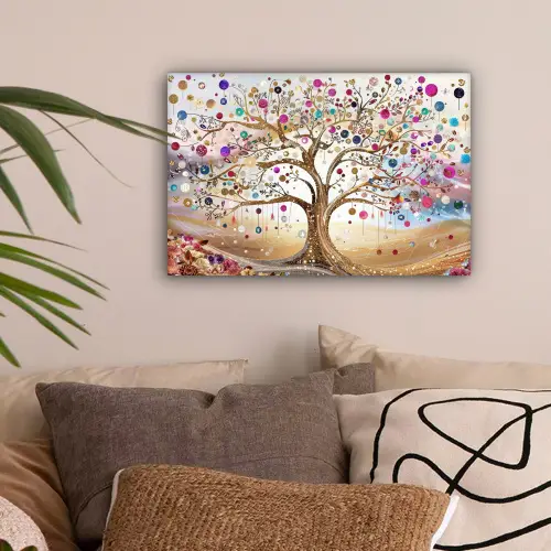 Levensboom - Goud - Kleurrijk - Abstract - Aesthetic canvas 2cm klein -sfeer1