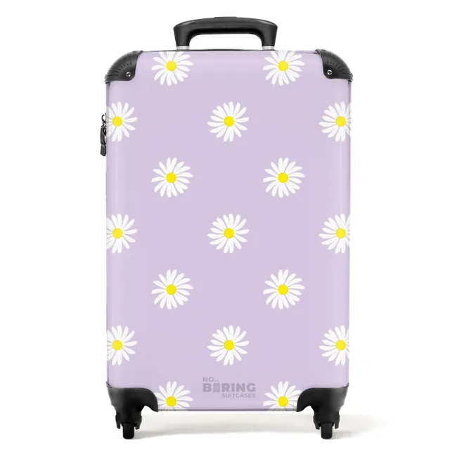 Suitcase - Pastel - Daisies on lavender purple background