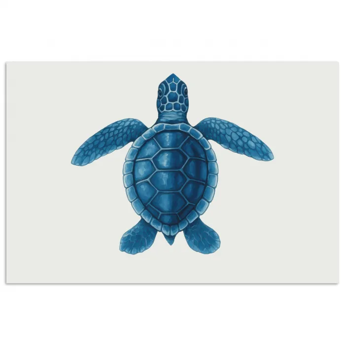 Schildpad - Blauw - Schild poster papier klein -3d