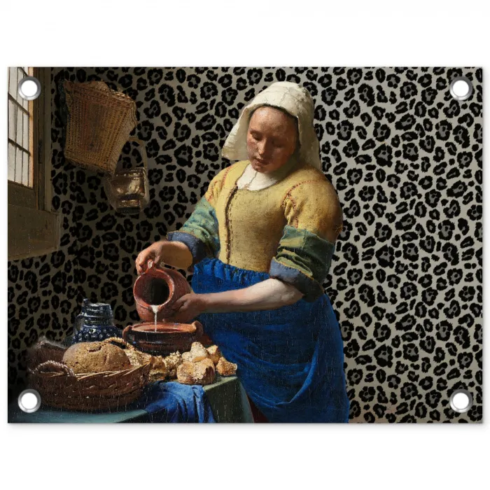 Melkmeisje - Kunst - Panterprint - Vermeer - Schilderij - Oude meesters tuinposter los doek klein -3d