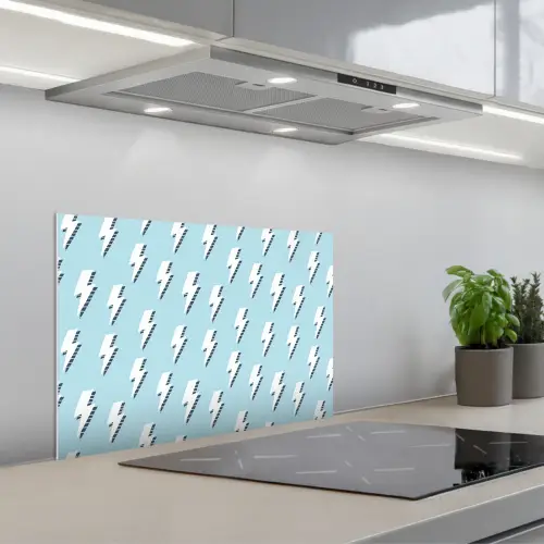 Blauw - Wit - Patroon - Bliksem keuken achterwand spatscherm klein 900 -3d_schuin