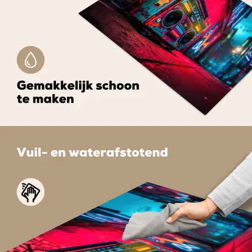 Boombox - Rood - Graffiti - Neon Inductie beschemer met haakjes klein -ky-schoon-nl