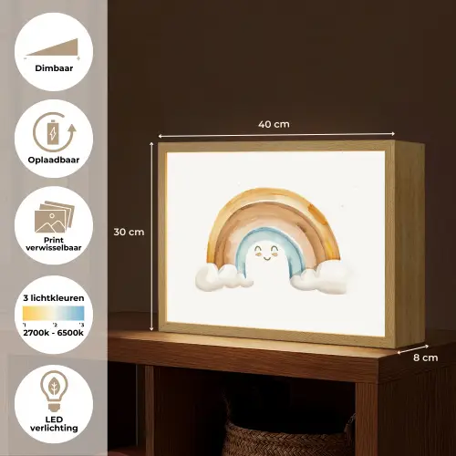 Regenboog - Pastel kleuren Light Box met batterij (Wandlamp kind) middel -USP_websiteoverzichtNL