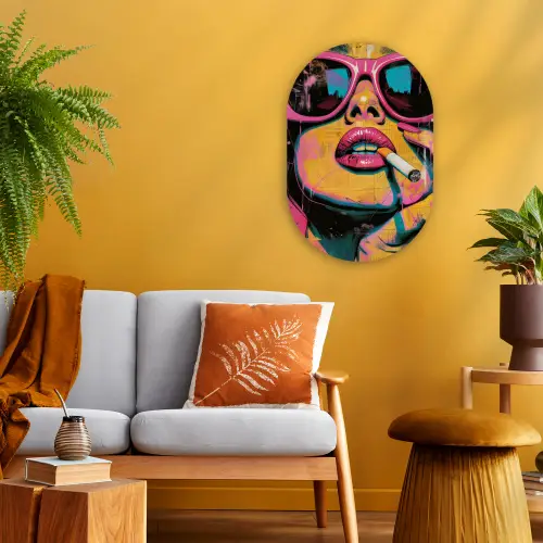 Portret - Vrouw - Abstract - Zonnebril Wandcirkel Ovaal Forex klein -sfeer4
