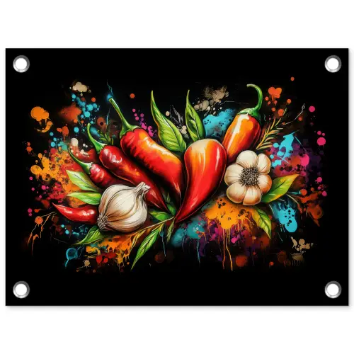 Groente - Peper - Knoflook - Graffiti - Verf - Kleurrijk tuinposter los doek klein -3d