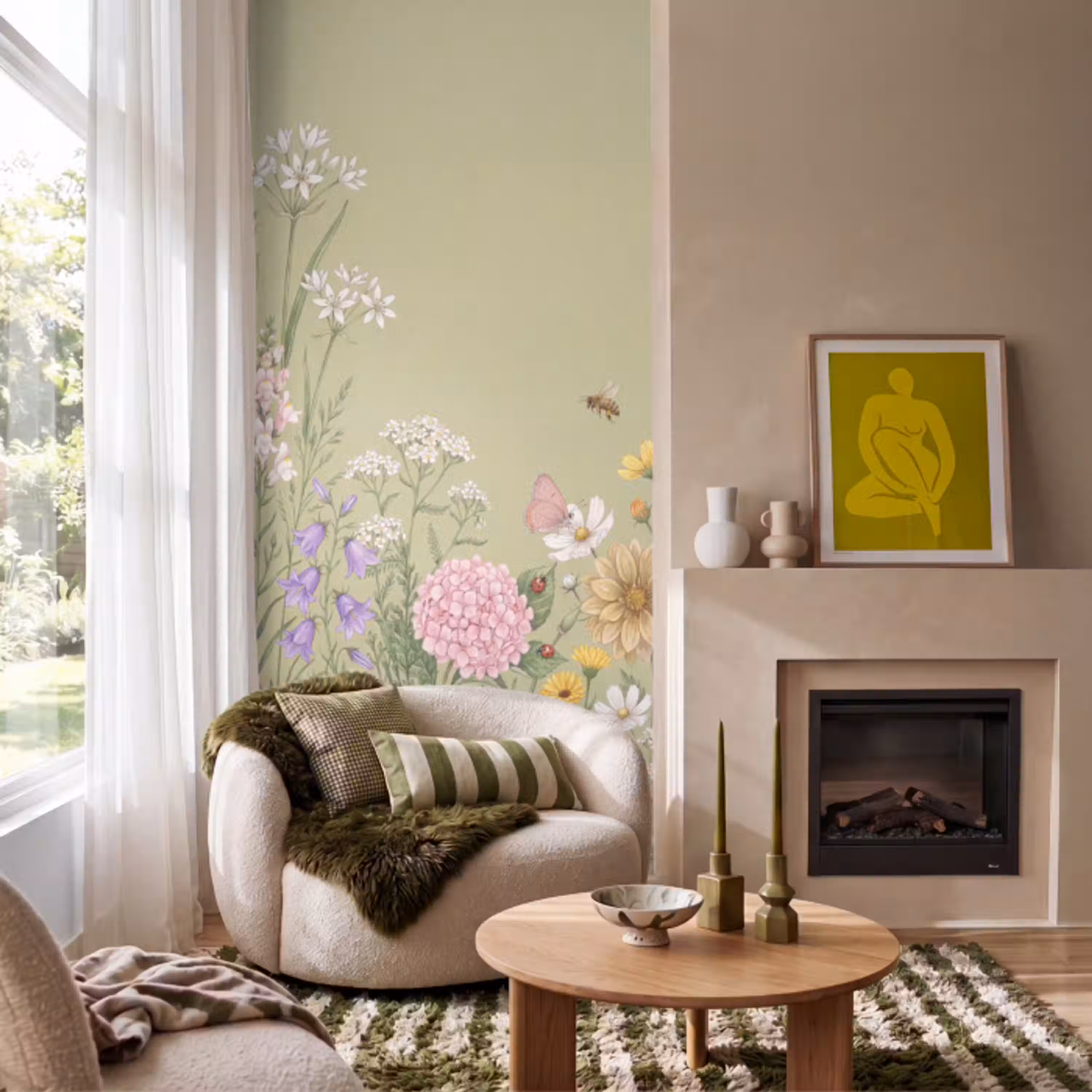 Botanisch - Bloemen - Kleurrijk Behang Vlies klein -sfeer2