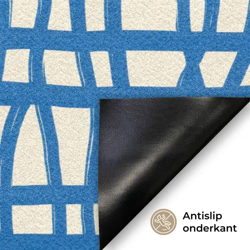 Ruitpatroon - Blauw - Crème Deurmat klein 898 -antislip_NL