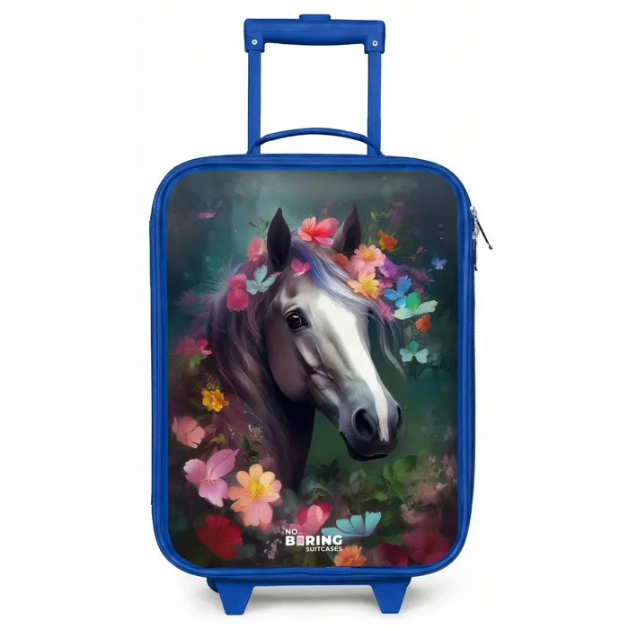 Paard in kleurrijke bloemen Kinderkoffer - Blauw klein -zz3dotto