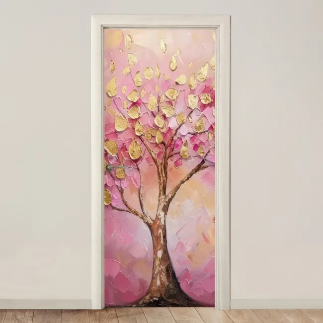 Deursticker - Boom - Roze - Goud - Modern