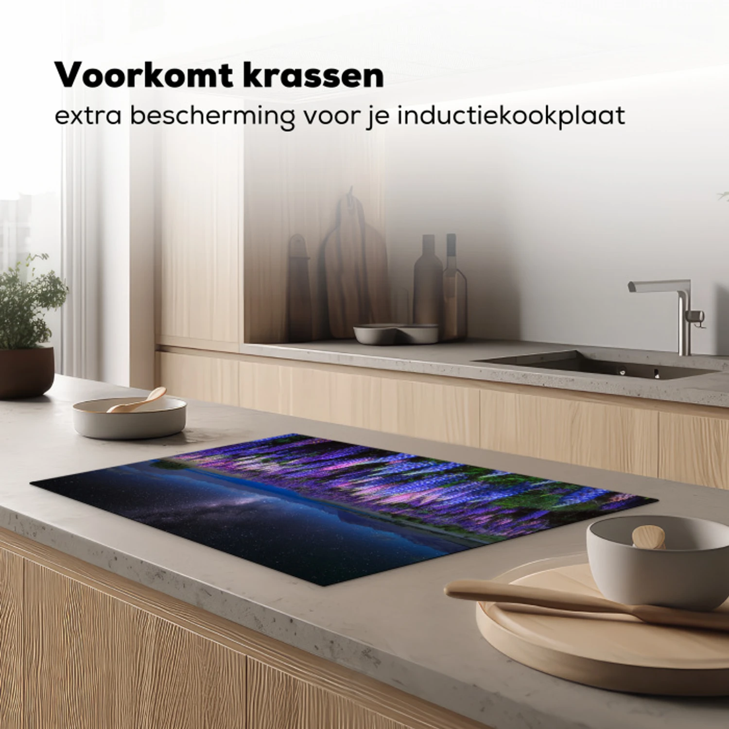 Sterrenlicht over Lupineveld Inductie beschermer vinyl 3mm klein -sfeer1