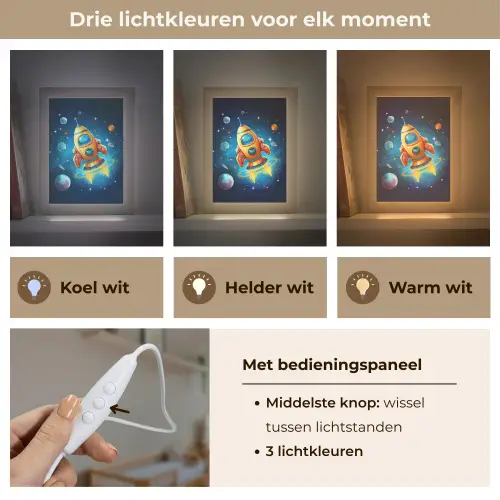 Raket - Ruimte - Planeten - Kinderen - Jongen Light Box met kabel klein -USP_lichtkleurNL