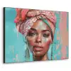 Vrouw - Portret - Blauw - Roze - Modern Textielframe zwart klein -3d