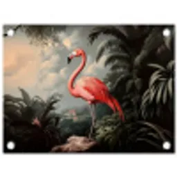 Tropisch - Flamingo - Roze - Bladeren tuinposter los doek klein -3d