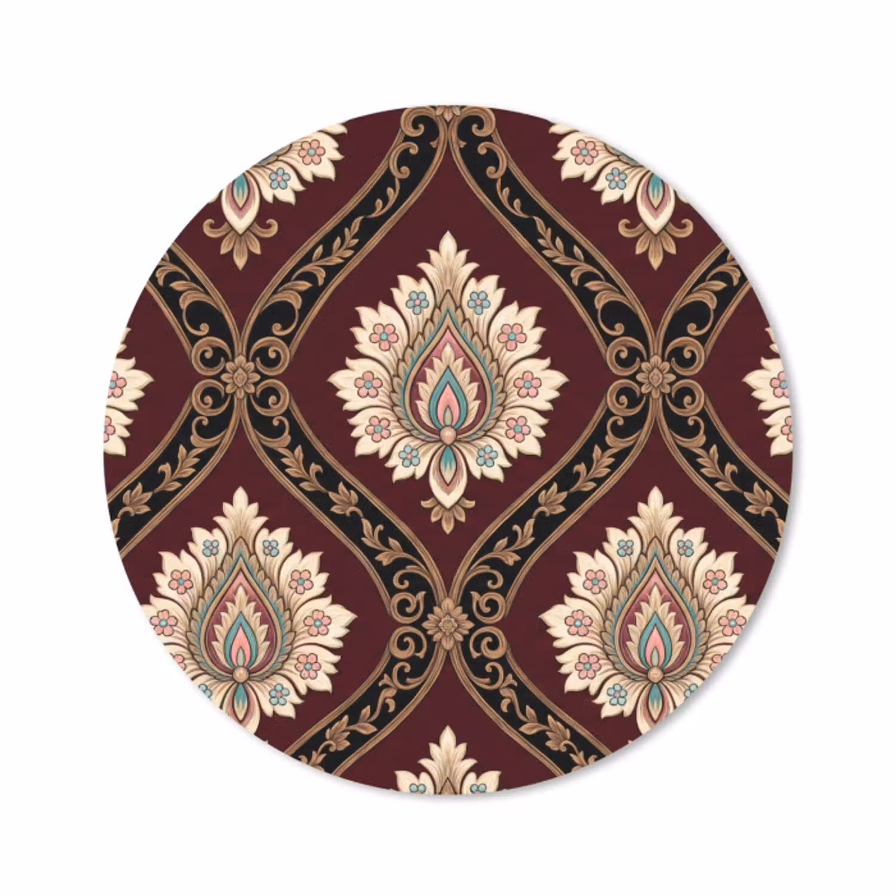 Patroon - Bloemmotief - Decoratie - Klassiek - Rood Muismat rond klein -3d