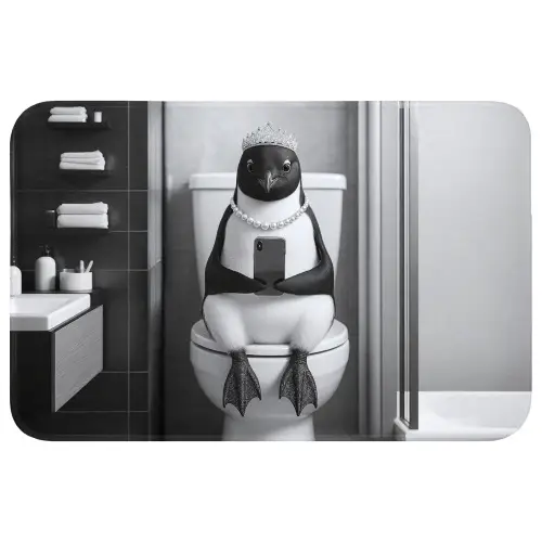 Pinguïn - Telefoon - Toilet - Zwart - Wit Badmat klein -3d