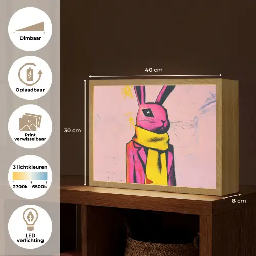 Abstract - Konijn - Sjaal - Geel Light Box met batterij (Wandlamp) middel -USP_websiteoverzichtNL