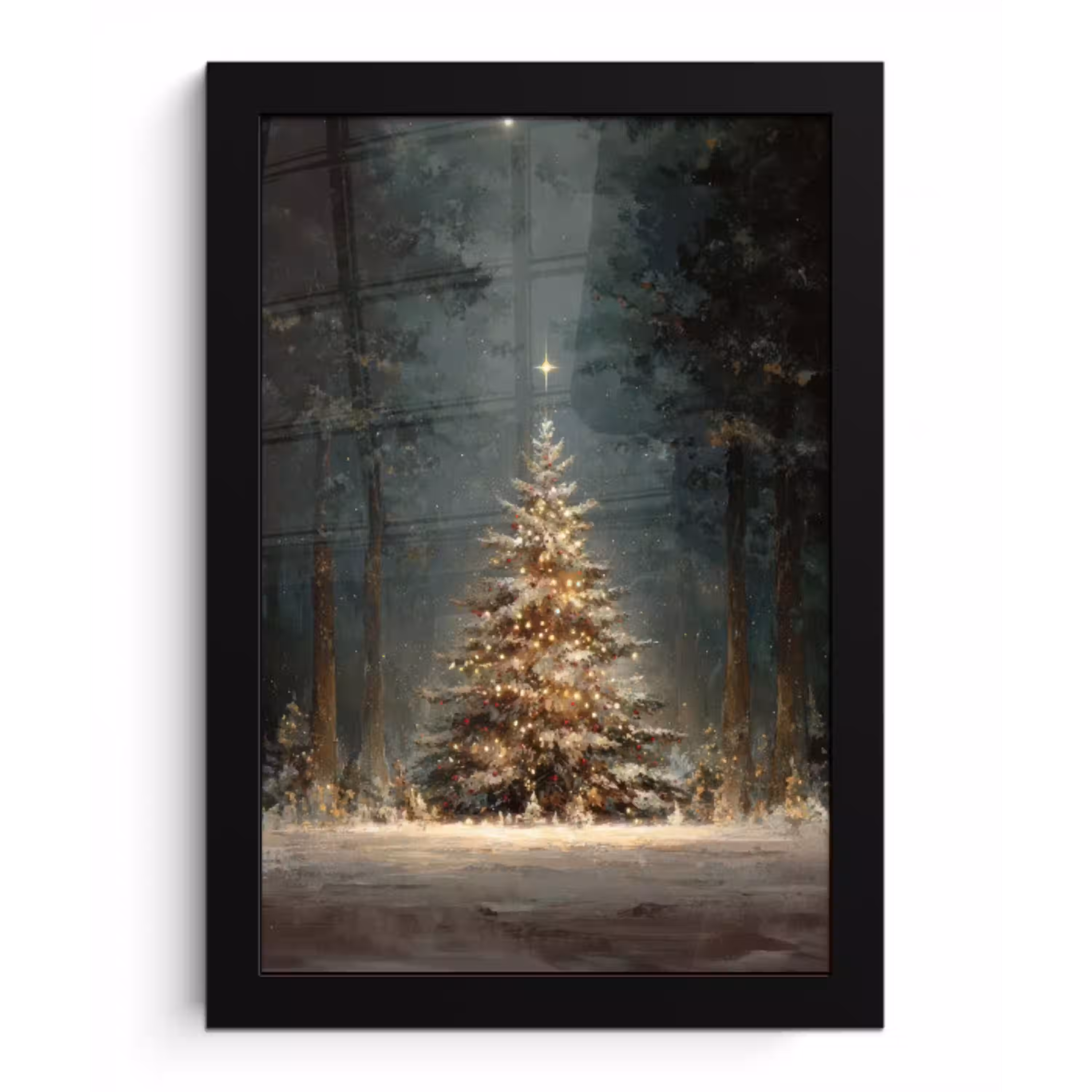 Kerstboom - Bos - Sneeuw - meerkleurig fotolijst zwart zonder passe partout klein -3d