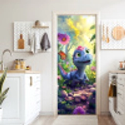 Dino - Paars - Baby - Dinosaurus deurposter klein -sfeer5