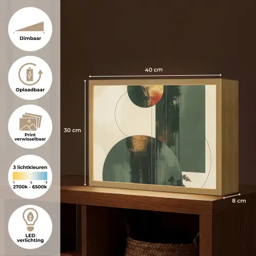 Kunst - Cirkels - Modern - Abstract Light Box met batterij (Wandlamp) middel -USP_websiteoverzichtNL
