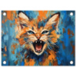 Kat - Kleurrijk - Oranje - Blauw tuinposter los doek klein -3d