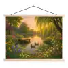 Eenden - Vijver - Bloemen textielposter latten blank klein -3d