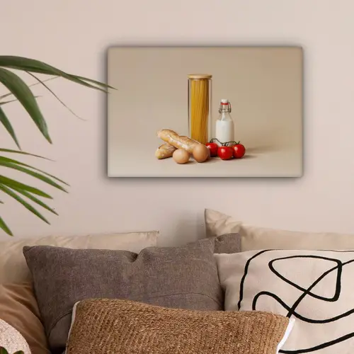 Spaghetti - Melk - Tomaten - Eieren - Brood canvas 2cm klein -sfeer1