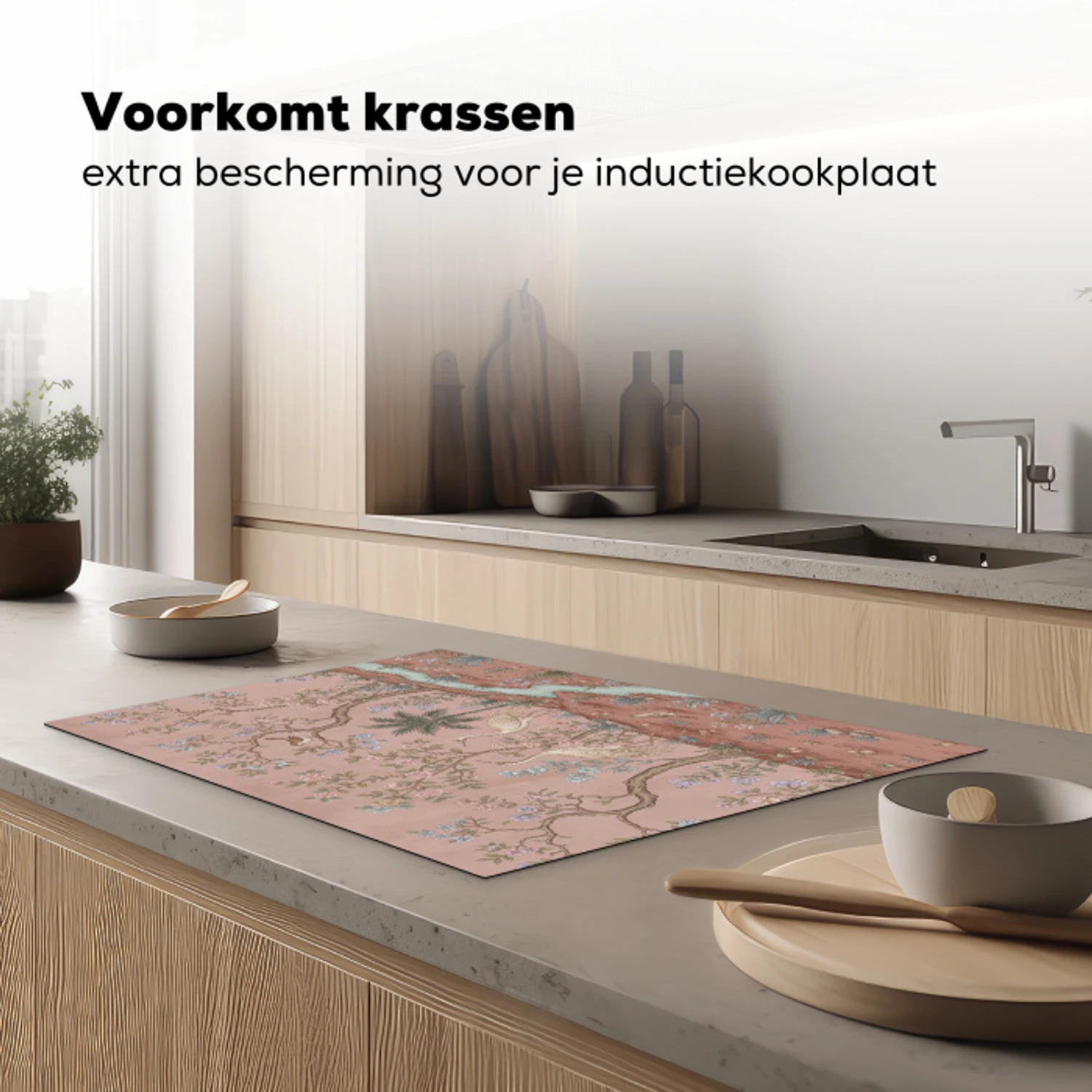 Nostalgisch - Reigers - Roze Inductie beschermer vinyl 3mm klein -sfeer1