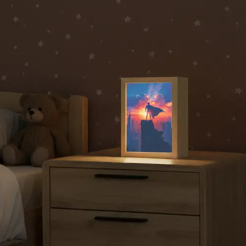 Superheld - Stad - Jongens - Kleurrijk - Zon Light Box met kabel klein -sfeer1_kind