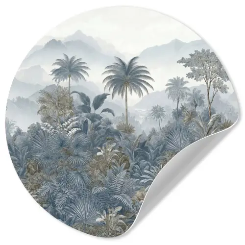 Jungle - Landschap - Blauw Wandcirkel behangsticker klein -3d