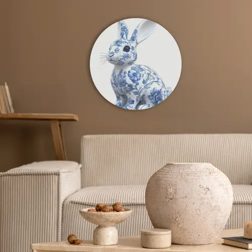 Delftsblauw - Haasje - Wit Akoestische PET Vilt - Rond klein -sfeer1