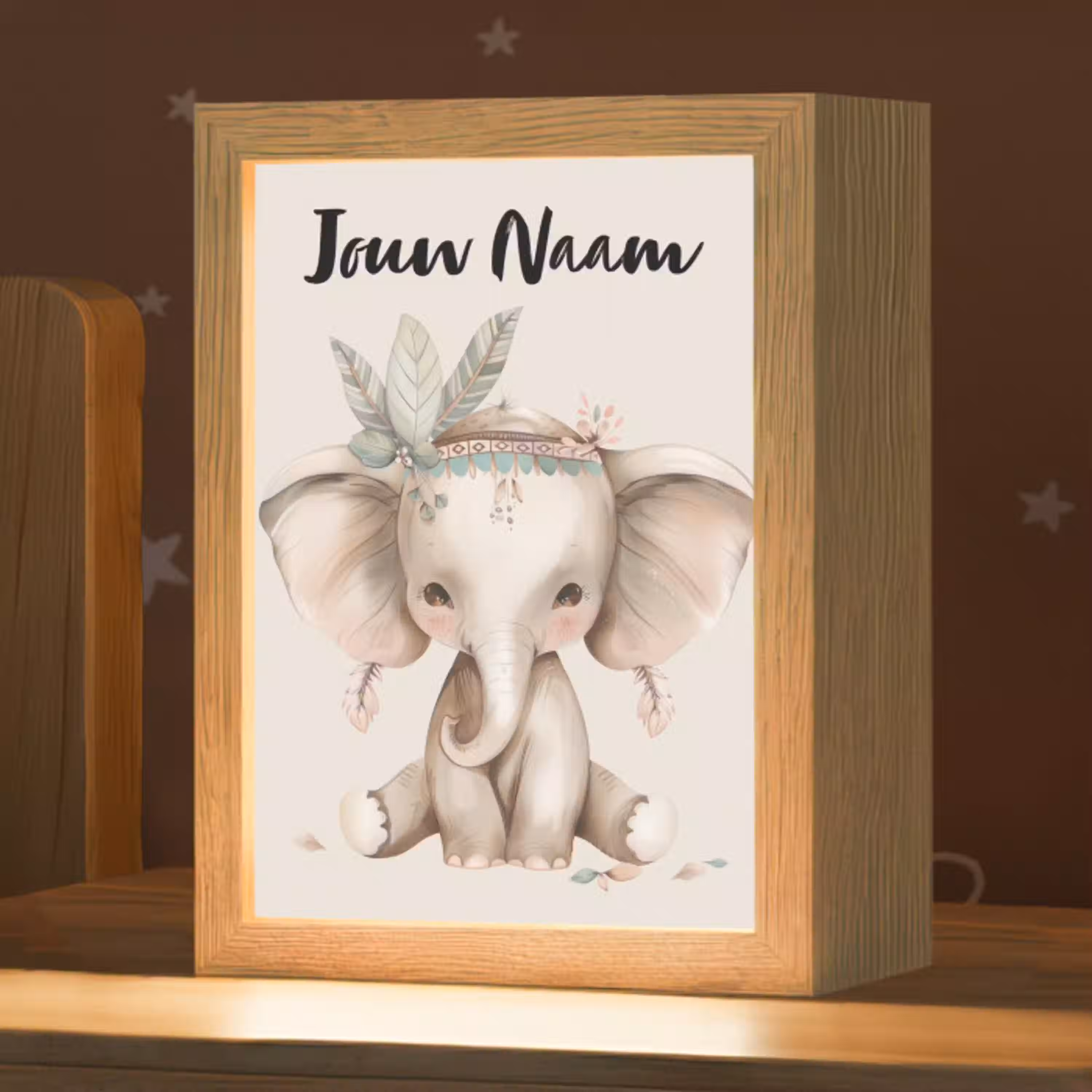 Olifant - Bohemian - Dieren - Boho Light Box met kabel (Kinderlampje) klein -zzz_3d_website