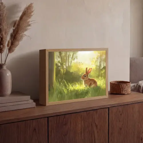 Konijn - Zonlicht - Bos Light Box met batterij (Wandlamp) middel -sfeer2